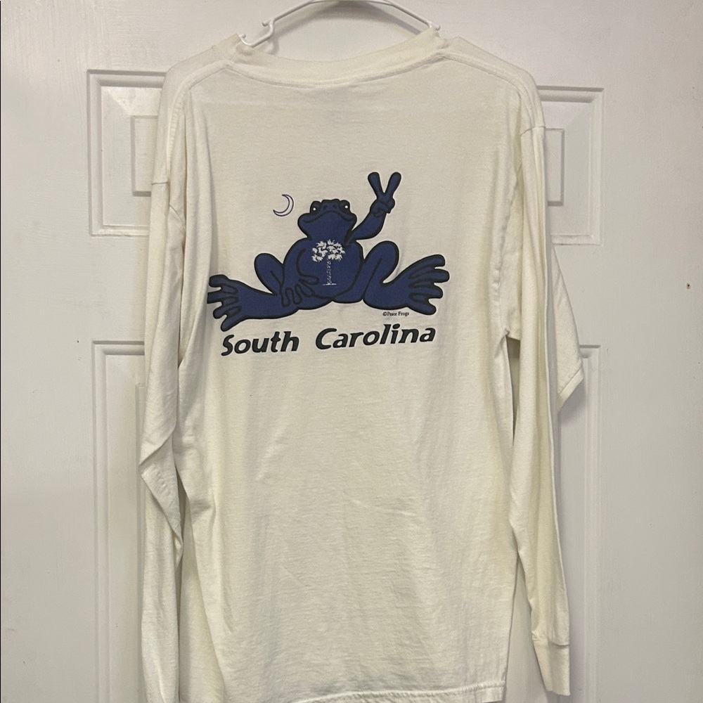 Vintage Peace Frogs S. Carolina White Long Sleeve Shirt with Frog Graphic Mens L